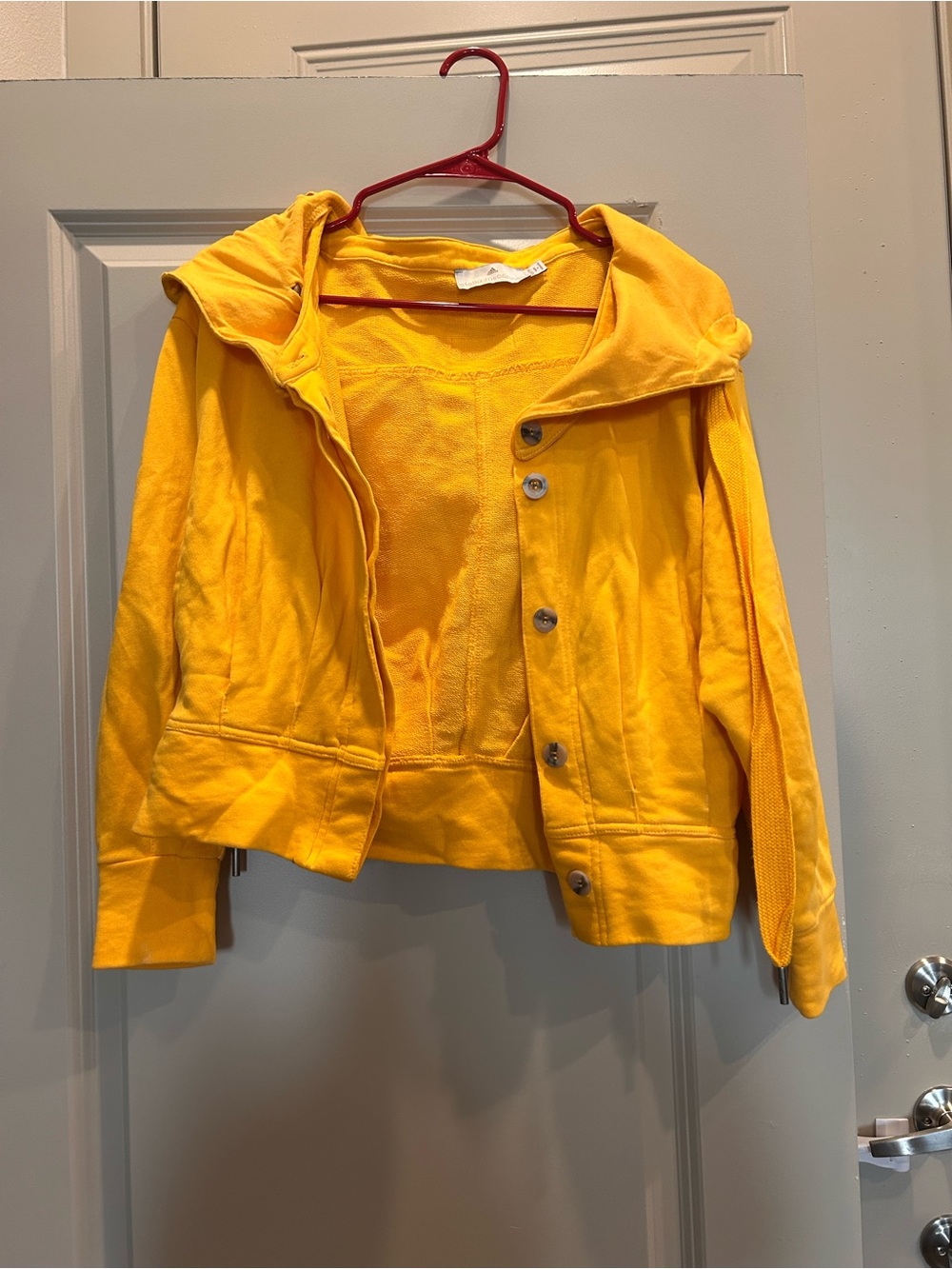Stella McCartney/ Adidas Yellow Hooded Button-Front Sweatshirt- detachable hood